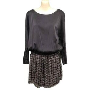 Hale Bob Long‎ Sleeve Above Knee Party Dress, Black and Silver, Size XS